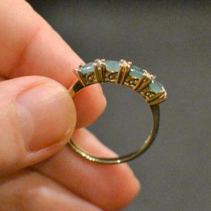 Vintage natural emeralds sterling silver ring gold